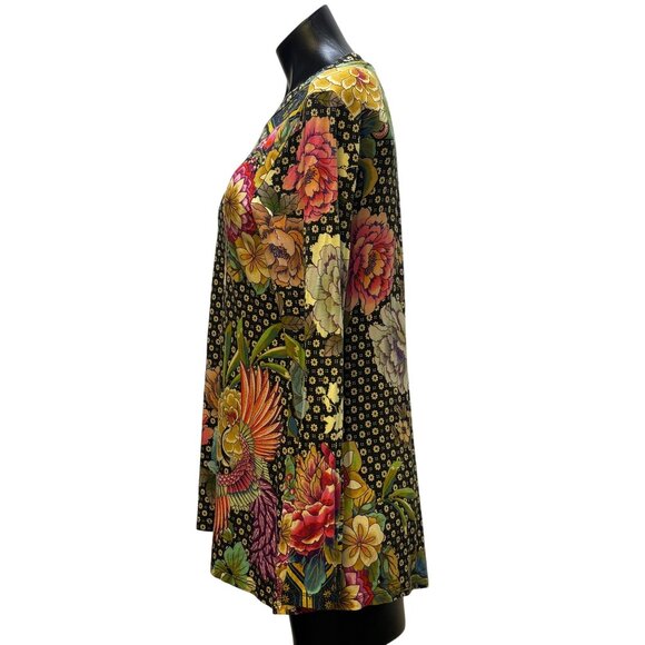 Johnny Was Floral Phoenix Printed Long Sleeve Pullover Shirt Black Multi S - Picture 4 of 7